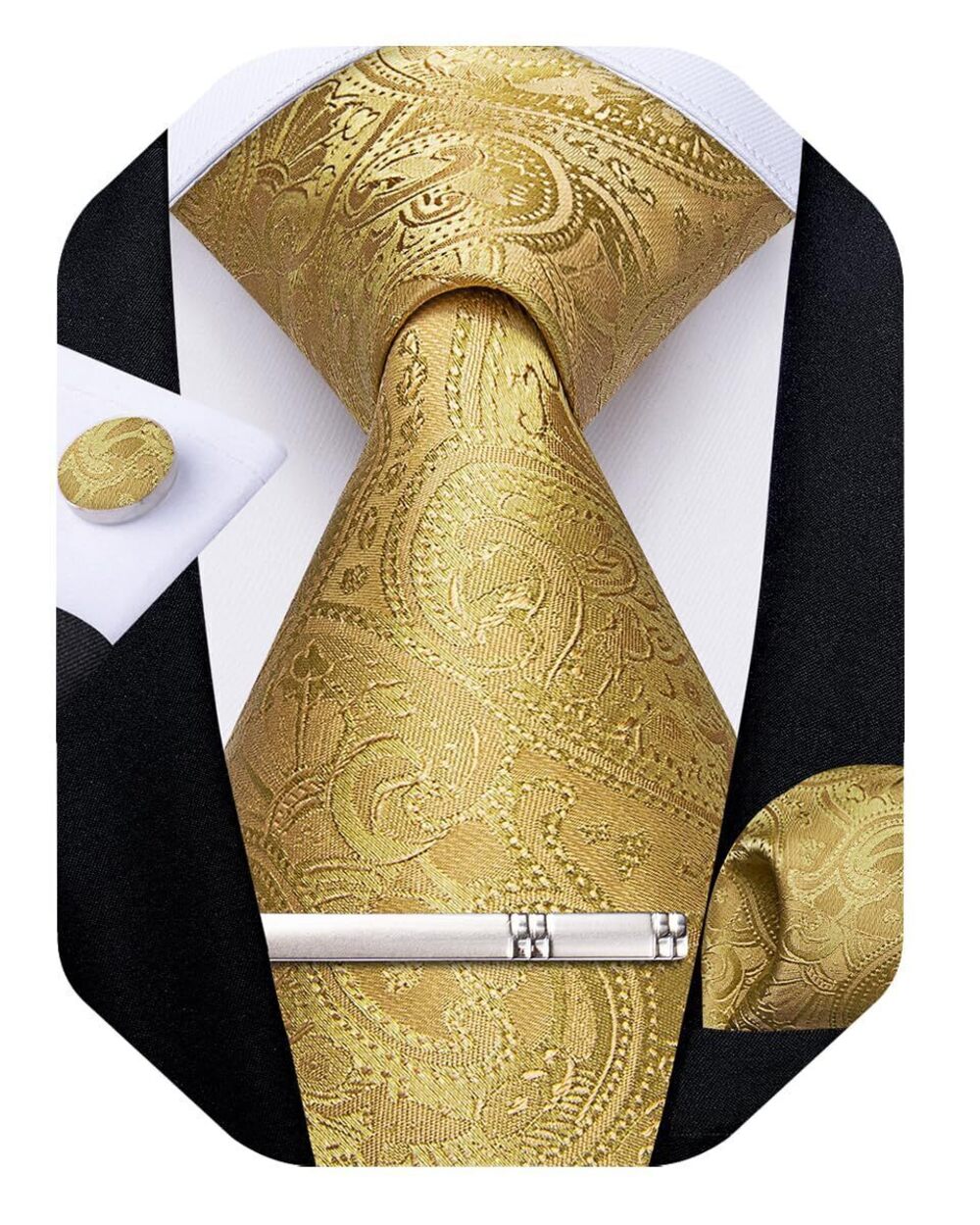 3622 Silk Floral Ties Woven Paisley Necktie and Tie Clip Handkerchief